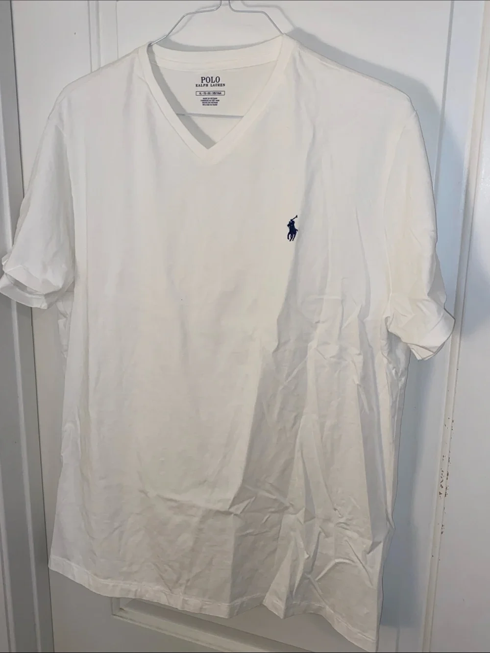 Polo by Ralph Lauren White V-Neck Tee with Navy Pony Size XL